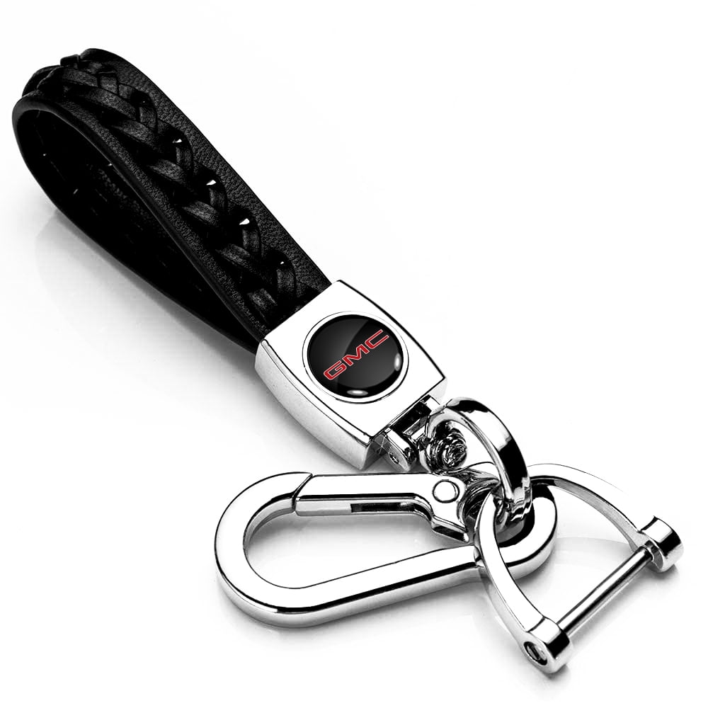 iPick Image for GMC in Red Braided Rope Style Genuine Black Leather Key Chain, Official Licensed
