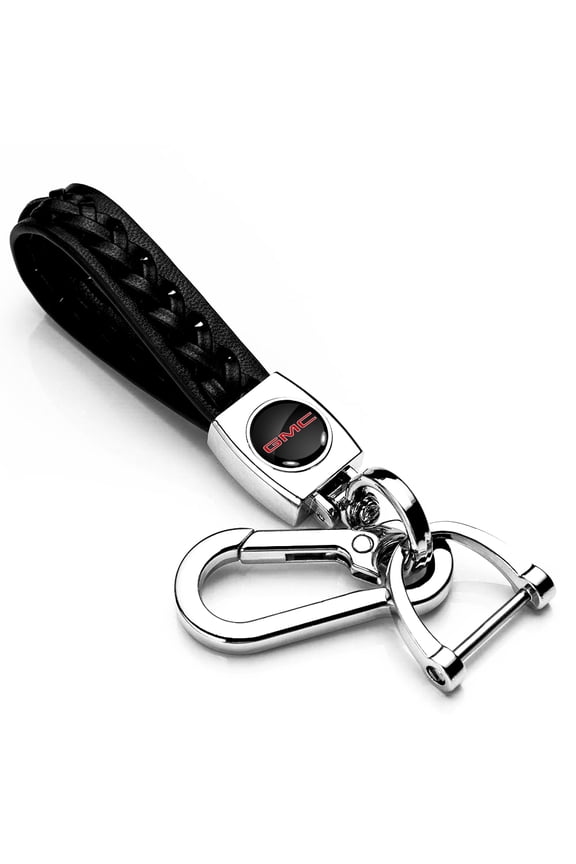 for GMC in Red Braided Rope Style Genuine Black Leather Key Chain, Official Licensed