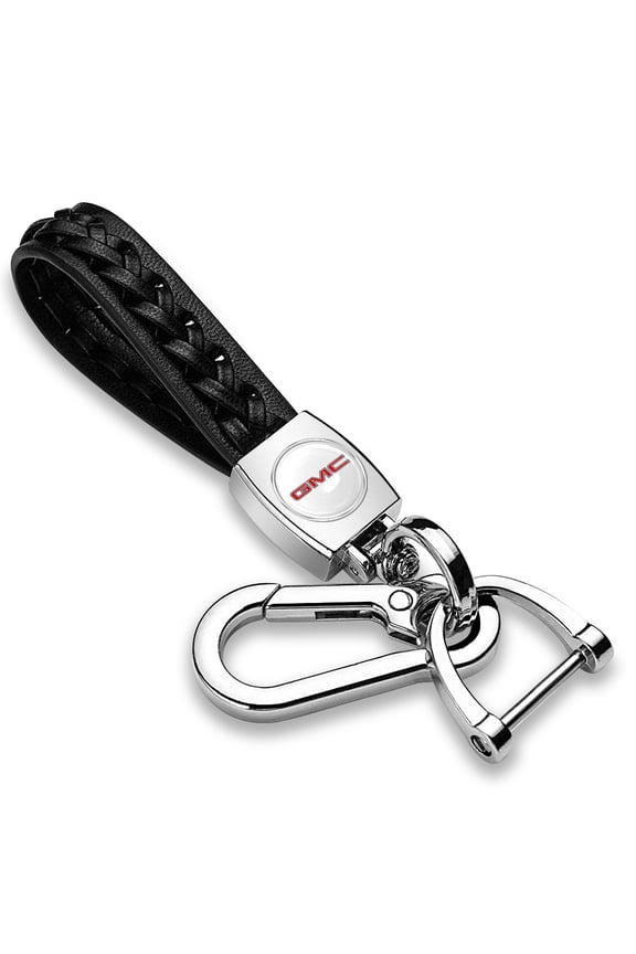 for GMC in Red Braided Rope Style Genuine Black Leather Key Chain, Official Licensed