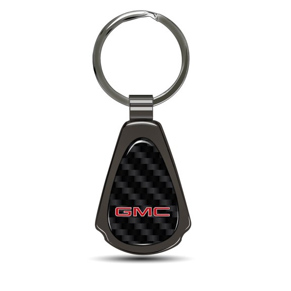 iPick Image for GMC in Red Real Black Carbon Fiber Gunmetal Black Teardrop Key Chain, Official Licensed