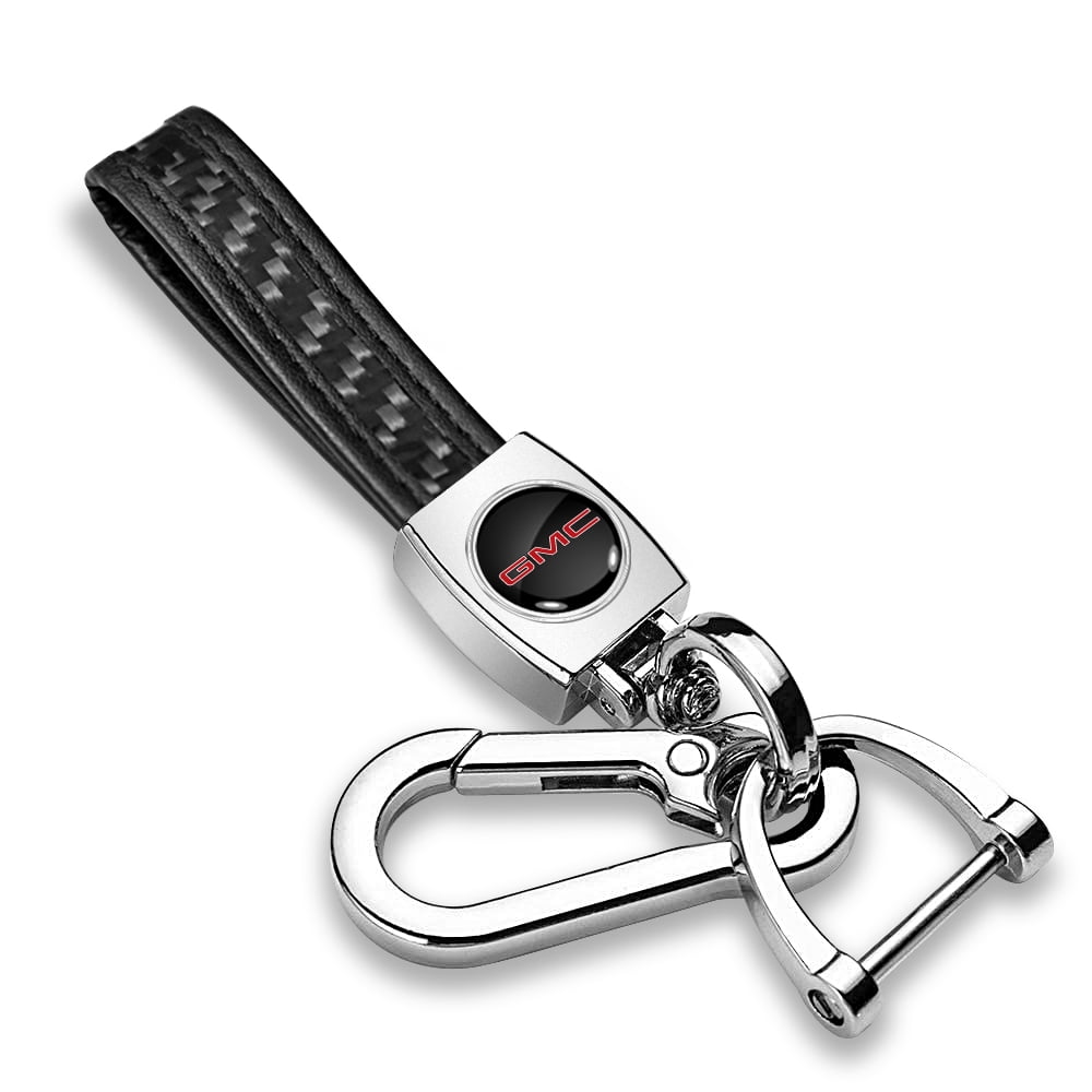 iPick Image for GMC in Red Real Black Carbon Fiber Strap Chrome Finish Hook Key Chain, Official