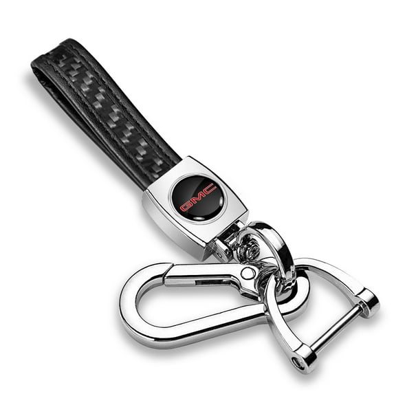 iPick Image for GMC in Red Real Black Carbon Fiber Strap Chrome Finish Hook Key Chain, Official Licensed