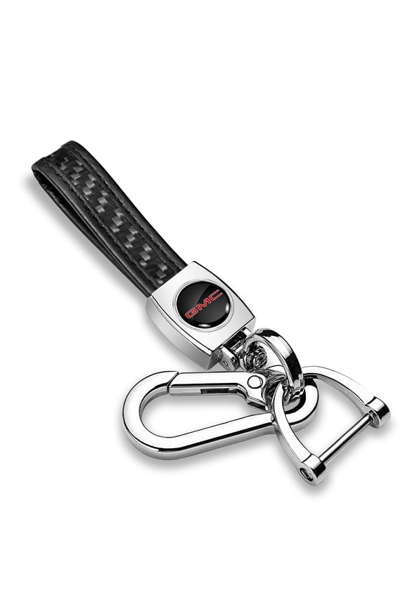 for GMC in Red Real Black Carbon Fiber Strap Chrome Finish Hook Key Chain, Official Licensed