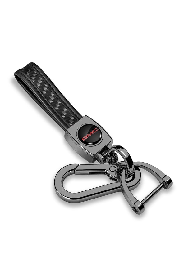 for GMC in Red Real Black Carbon Fiber Strap Gunmetal Black Hook Key Chain, Official Licensed