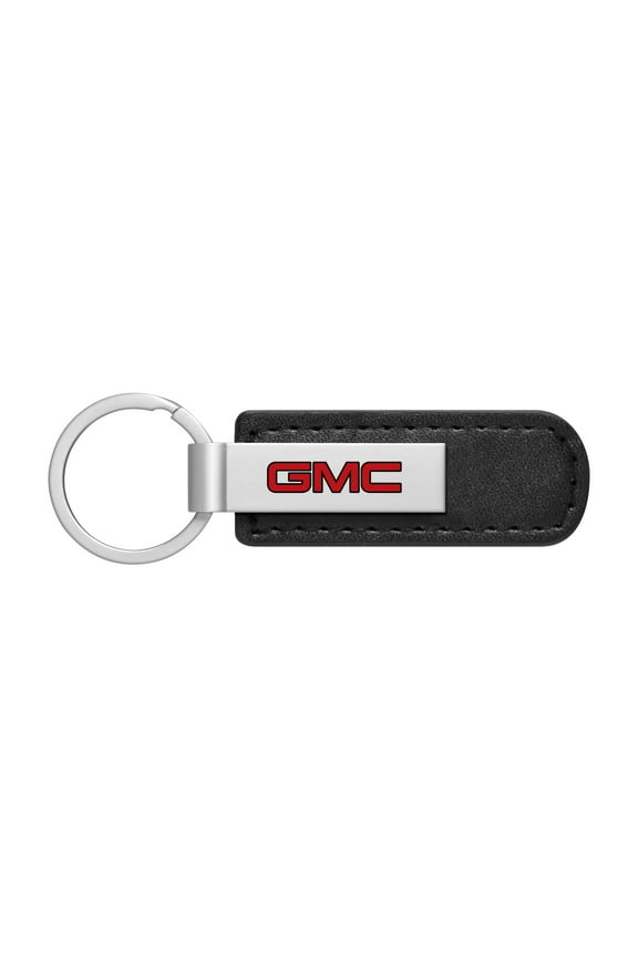 for GMC in Red Silver Metal Plate Black PU Leather Strap Key Chain, Official Licensed