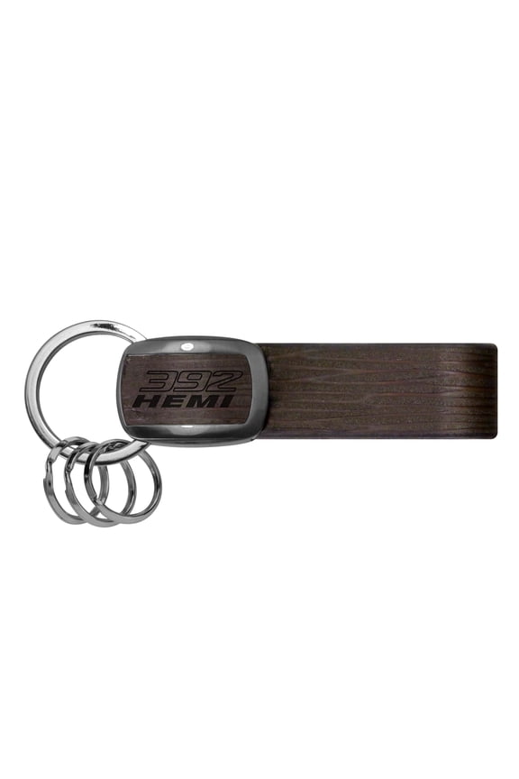 for HEMI 392 Black Nickel with Brown Leather Stripe Key Chain, Official Licensed