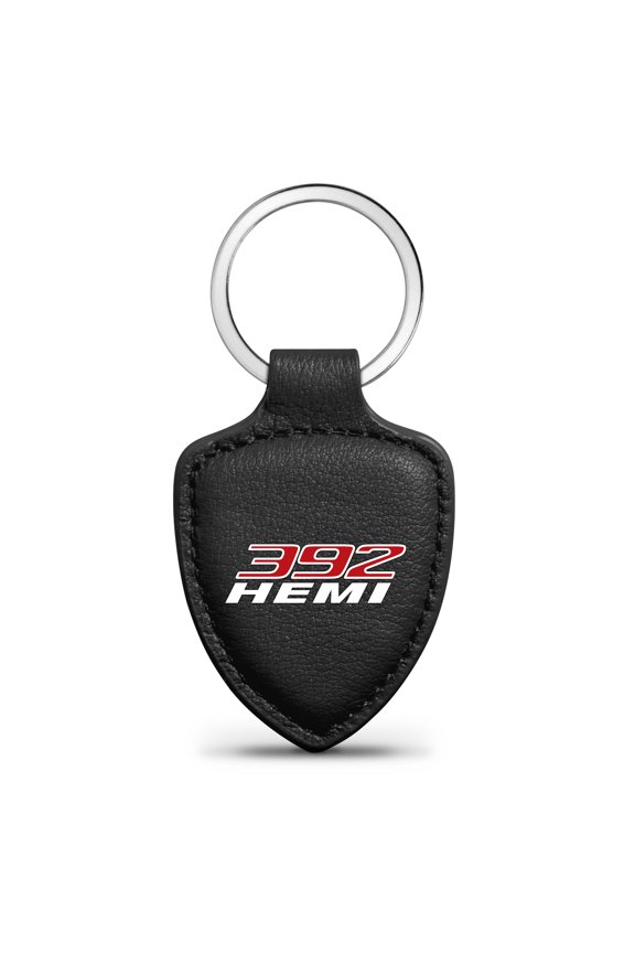 for HEMI 392 Logo Soft Real Black Leather Shield-Style Key Chain, Official Licensed