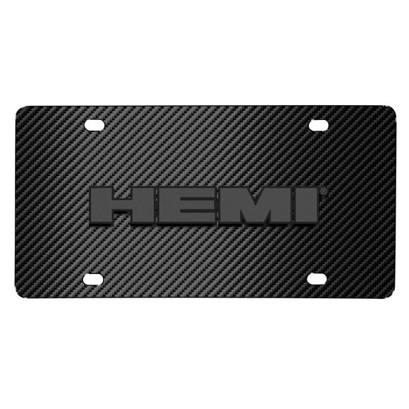 iPick Image for HEMI Logo 3D Dark Gray Logo on Black Carbon Fiber Pattern Stainless Steel License Plate, Official Licensed