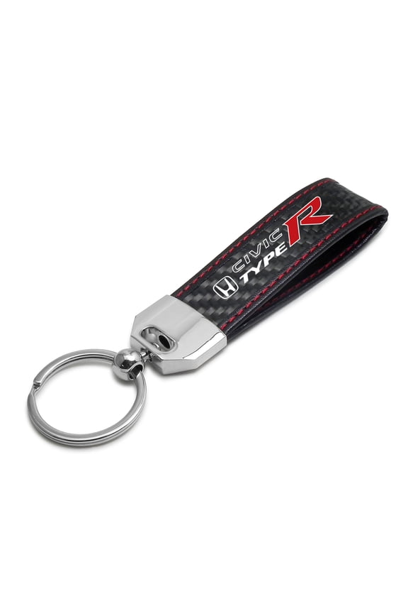for Honda Civic Type R Real Black Carbon Fiber Loop Strap Key Chain with Red Stitching, Official Licensed