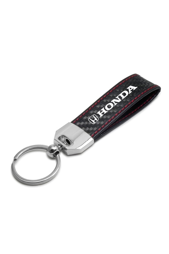 for Honda Logo Real Black Carbon Fiber Loop Strap Key Chain with Red Stitching, Official Licensed