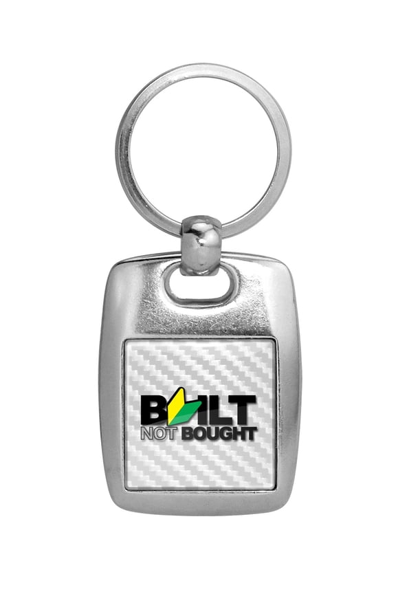 for JDM Built-Not-Bought White Carbon Fiber Backing Brush Metal Key Chain, Official Licensed