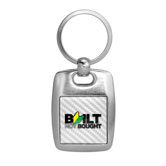 iPick Image for JDM Built-Not-Bought White Carbon Fiber Backing Brush Metal Key Chain, Official Licensed
