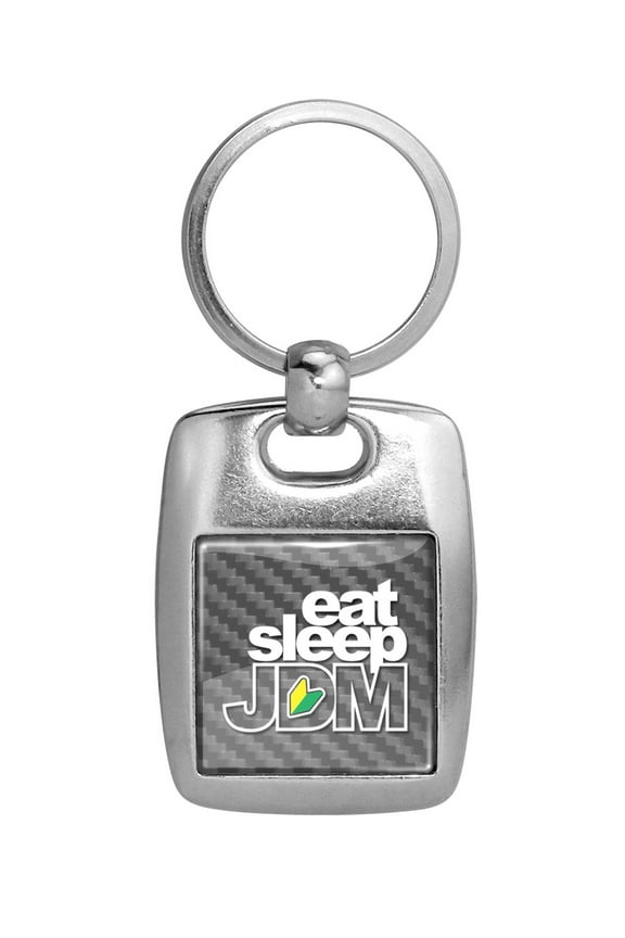 for JDM Eat-Sleep-JDM Silver Carbon Fiber Backing Brush Metal Key Chain, Official Licensed