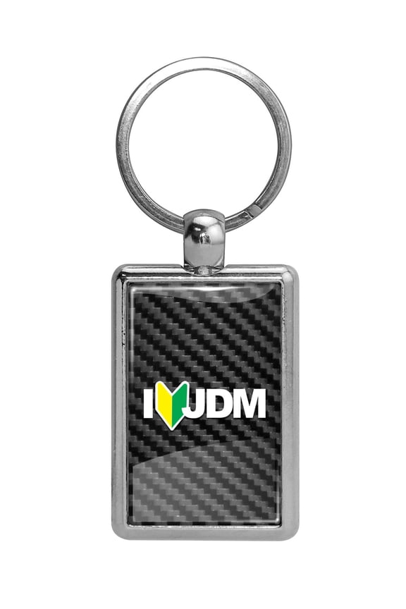 for JDM I-Love-JDM Black Carbon Fiber Backing Brush Rectangle Metal Key Chain, Official Licensed