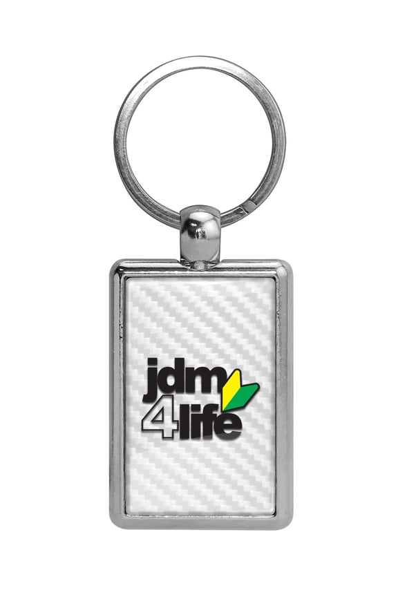 for JDM JDM-for-Life White Carbon Fiber Backing Brush Rectangle Metal Key Chain, Official Licensed