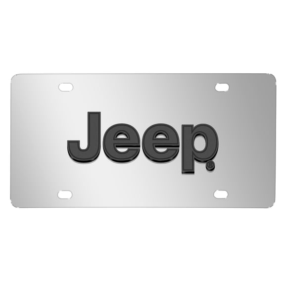 iPick Image for Jeep 3D Dark Gray Logo on Mirror Chrome Stainless Steel License Plate, Official Licensed