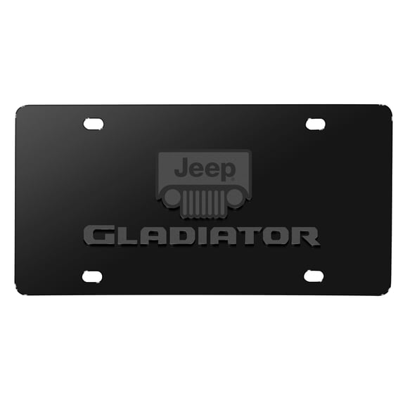 iPick Image for Jeep Gladiator 3D Dark Gray Logo on Black Stainless Steel License Plate, Official Licensed