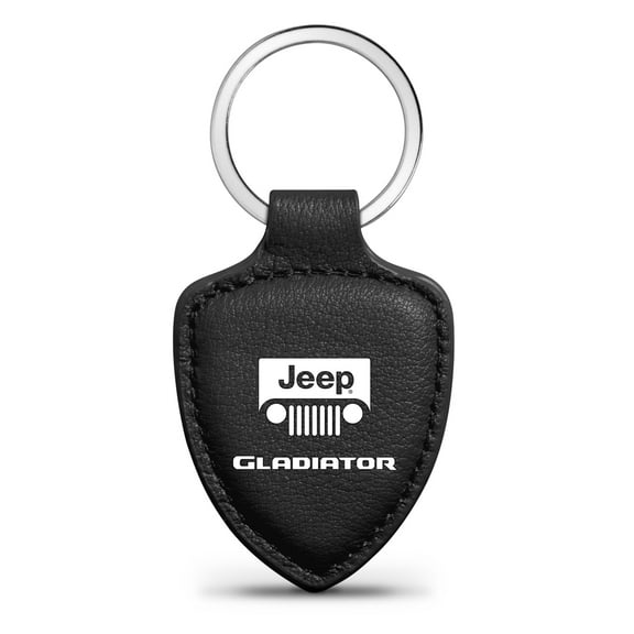 iPick Image for Jeep Gladiator Soft Real Black Leather Shield-Style Key Chain, Official Licensed