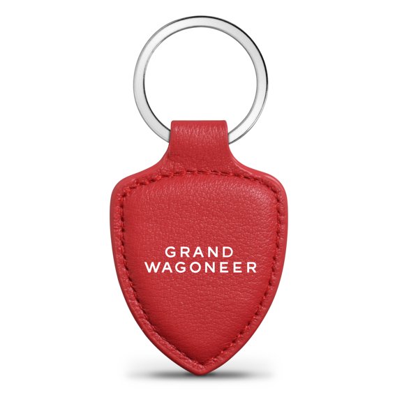 iPick Image for Jeep Grand Wagoneer Soft Real Red Leather Shield-Style Key Chain, Official Licensed