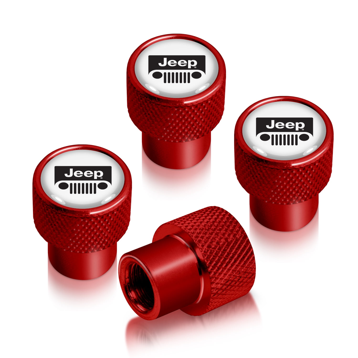 iPick Image for Jeep Grill Logo in White on Red Aluminum Tire Valve Stem Caps, Official Licensed