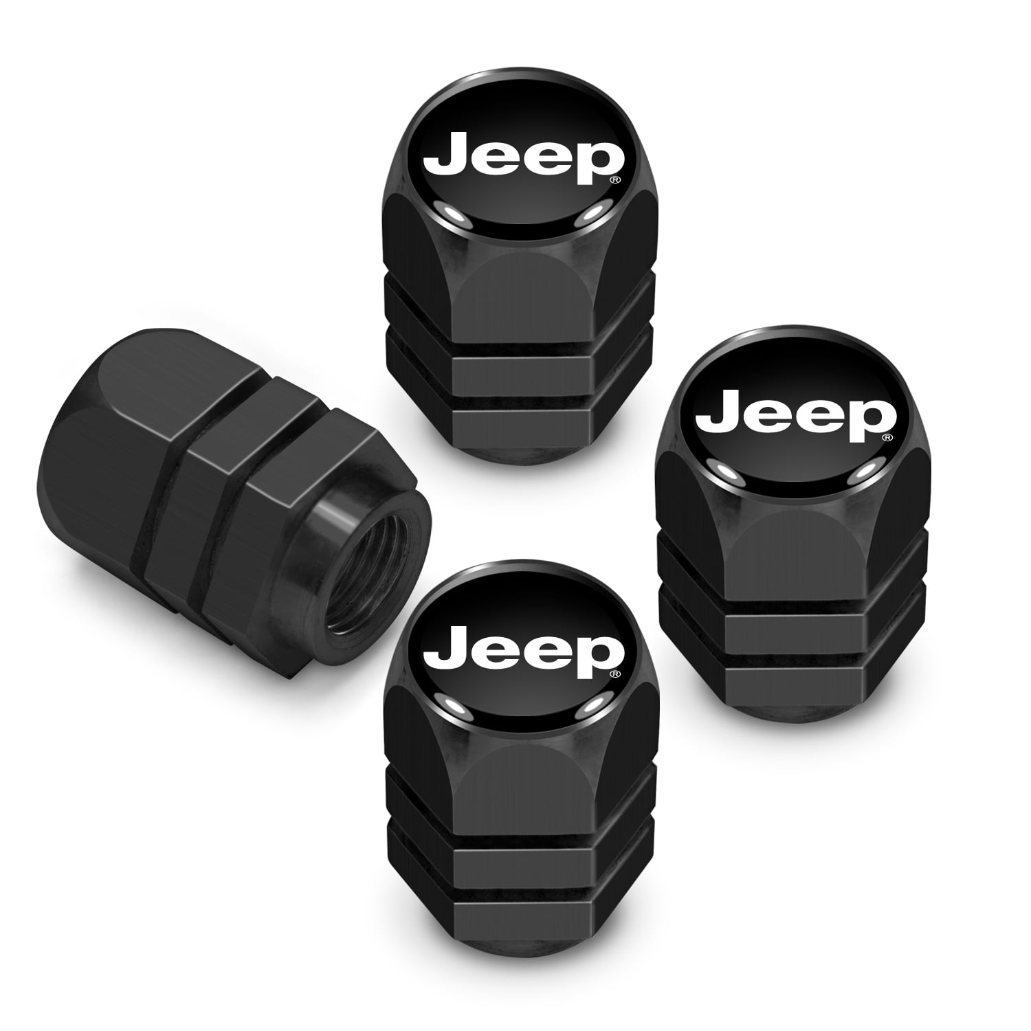 iPick Image for Jeep Logo in Black on Black Hexagon Shape Aluminum Tire Valve Stem Caps, Official Licensed