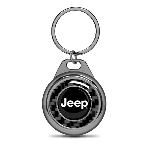 iPick Image for Jeep Real Black Carbon Fiber Gunmetal Roundel Metal Case Key Chain, Official Licensed