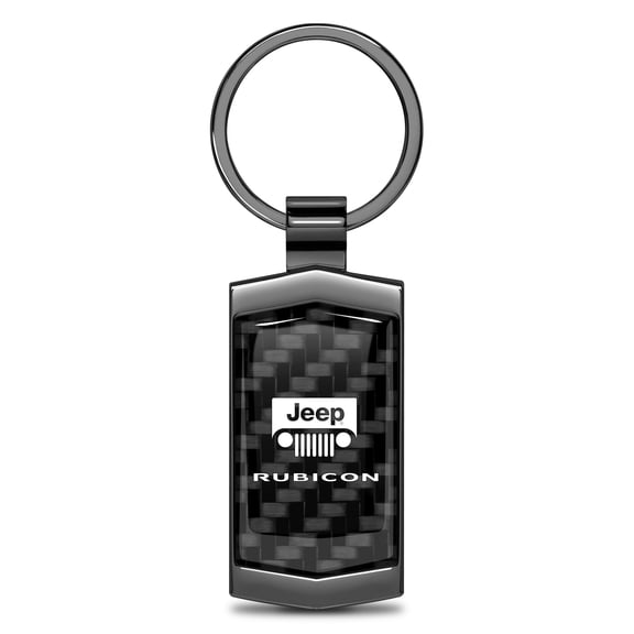 iPick Image for Jeep Rubicon Wrangler Real Black Carbon Fiber Gunmetal Black Metal Case Key Chain, Official Licensed