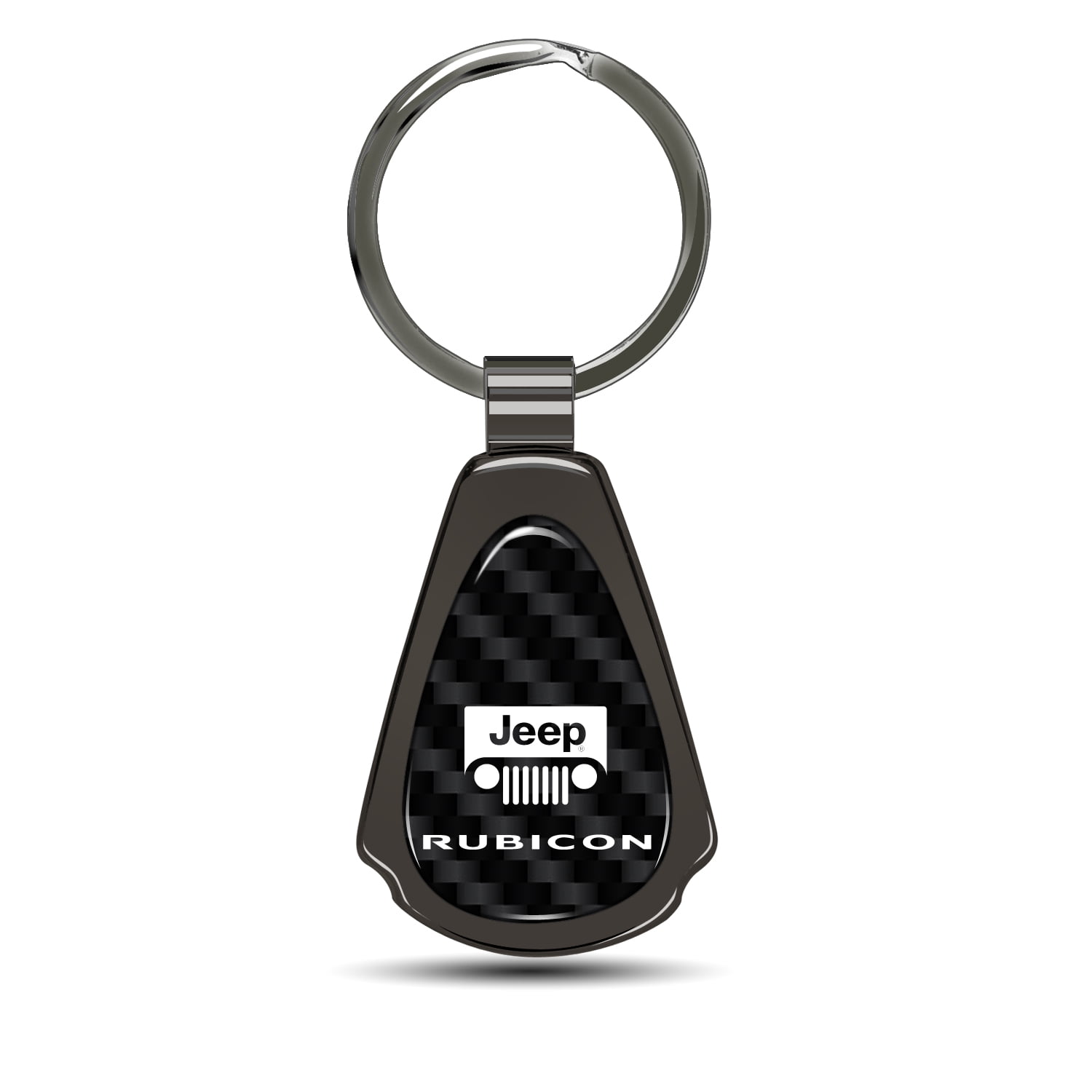 iPick Image for Jeep Rubicon Wrangler Real Carbon Fiber Gunmetal Black Metal Teardrop Key Chain, Official Licensed