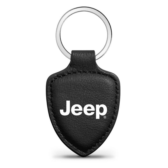 iPick Image for Jeep Soft Real Black Leather Shield-Style Key Chain, Official Licensed