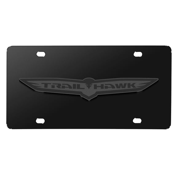 iPick Image for Jeep Trailhawk 3D Dark Gray Logo on Black Stainless Steel License Plate, Official Licensed