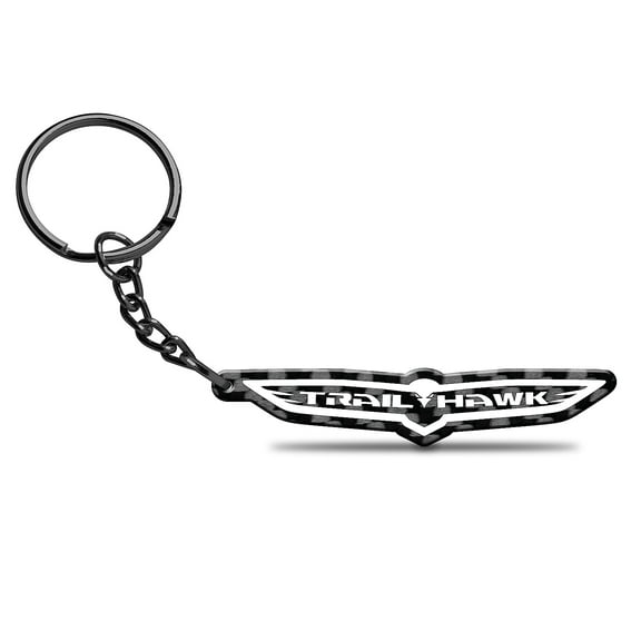 iPick Image for Jeep Trailhawk Black Real Carbon Fiber Logo Shape Cut Key Chain, Official Licensed