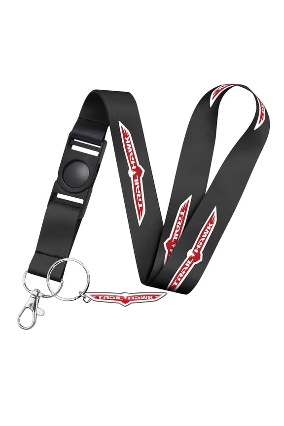 for Jeep Trailhawk Full-Color Die-Cut Metal Key Chain with Printed Logo Black Lanyard Strap, Official Licensed
