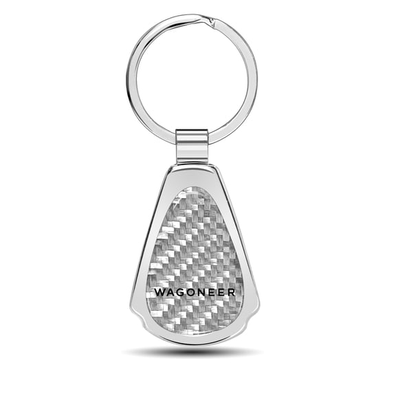 iPick Image for Jeep Wagoneer Real Silver Dome Carbon Fiber Chrome Metal Teardrop Key Chain, Official Licensed