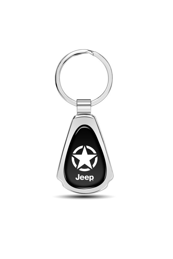 for Jeep Willys Star Logo Black Dome Chrome Metal Teardrop Key Chain, Official Licensed