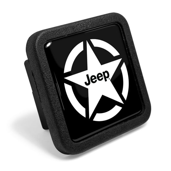 iPick Image for Jeep Willys Star Logo Black Rubber Heavy-Duty 2" Trailer Tow Hitch Receiver Cover for Class 3 and Class 4, Official Licensed