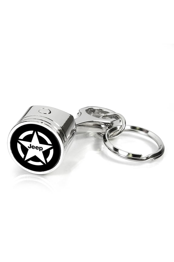 for Jeep Willys Star Logo Piston Style Chrome Metal Key Chain, Official Licensed
