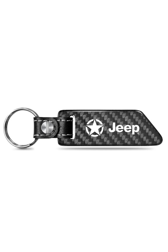 for Jeep Willys Star Logo Real Carbon Fiber Blade Style with Black Leather Strap Key Chain, Official Licensed