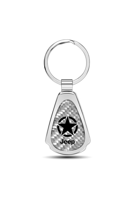 for Jeep Willys Star Logo Real Silver Carbon Fiber Chrome Metal Teardrop Key Chain, Official Licensed