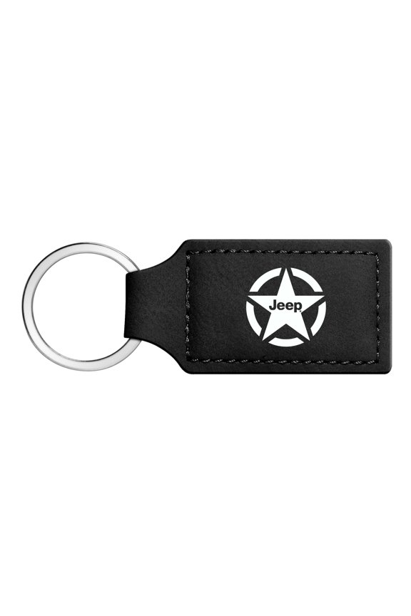 for Jeep Willys Star Logo Rectangular Black Leather Key Chain, Official Licensed