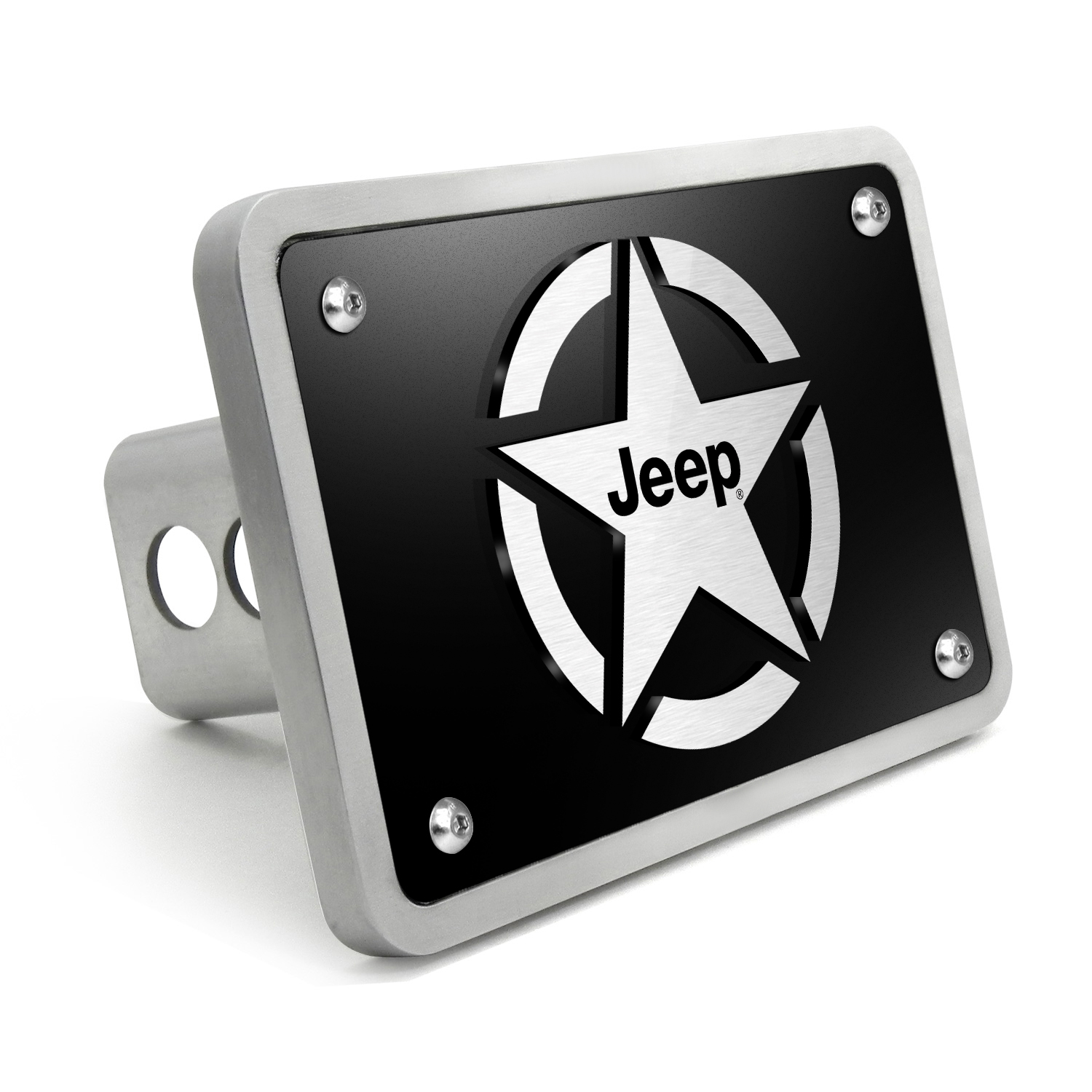 IPick Image Jeep Willys Star License Plate - 3D Dark Gray Logo On Mirror Chrome Steel, 12x6 Inch