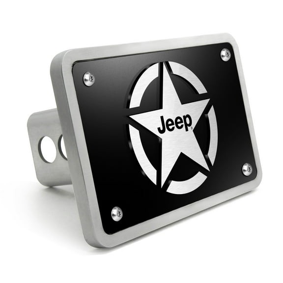 iPick Image for Jeep Willys Star Logo in 3D on Black Billet Aluminum 2-inch Tow Hitch Cover, Official Licensed