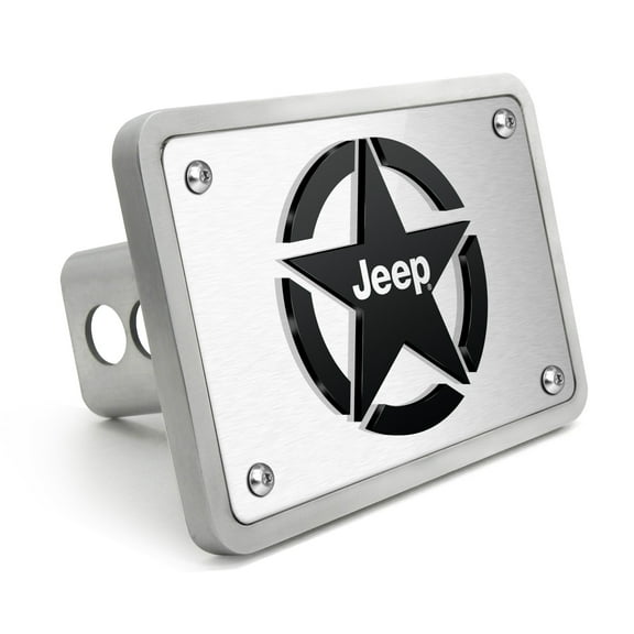 iPick Image for Jeep Willys Star Logo in 3D on Brush Billet Aluminum 2-inch Tow Hitch Cover, Official Licensed
