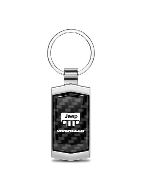 for Jeep Wrangler Real Black Carbon Fiber Chrome Metal Case Key Chain, Official Licensed