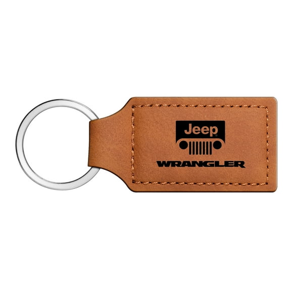 iPick Image for Jeep Wrangler Rectangular Brown Leather Key Chain, Official Licensed