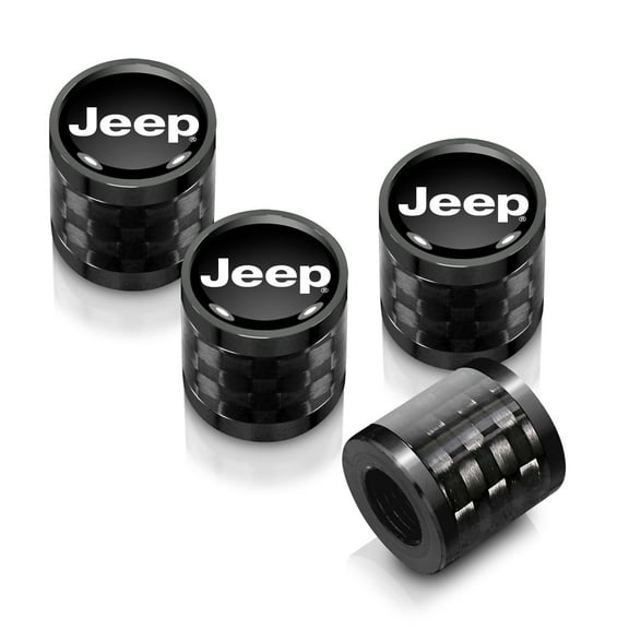 iPick Image for Jeep in Black on Real Carbon Fiber Barrel Black Aluminum Tire Valve Stem Caps, Official Licensed