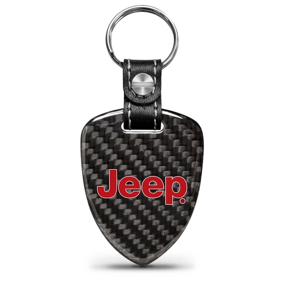 iPick Image for Jeep in Red Real Black Carbon Fiber Large Shield-Style Key Chain, Official Licensed