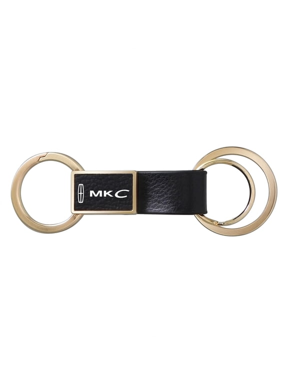 for Lincoln MKC Round Hook Leather Strip Double Ring Golden Metal Key Chain, Official Licensed