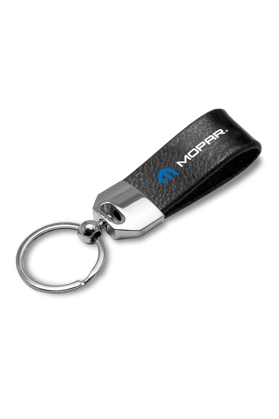 for Mopar Black Real Leather Loop Strap Chrome Metal Key Chain, Official Licensed