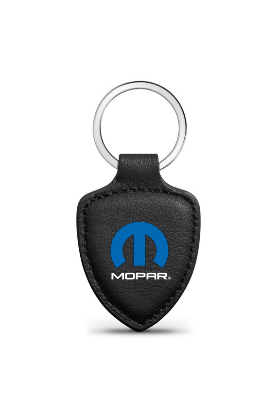 for Mopar Logo Soft Real Black Leather Shield-Style Key Chain, Official Licensed