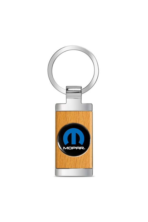 for Mopar Roundel Logo in Black on Maple Wood Chrome Metal Trim Key Chain, Official Licensed